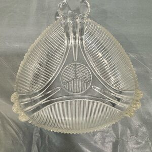 Vintage Hazel Atlas Clear Pressed Glass Nappy Candy Dish | Leaf Medallion